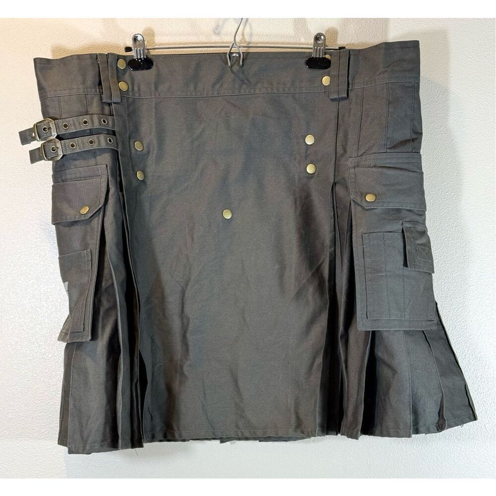 NWOT Damn Near Kilt Em DNKE 100% Cotton Utility Gray Green Cargo Kilt Men's XXL
